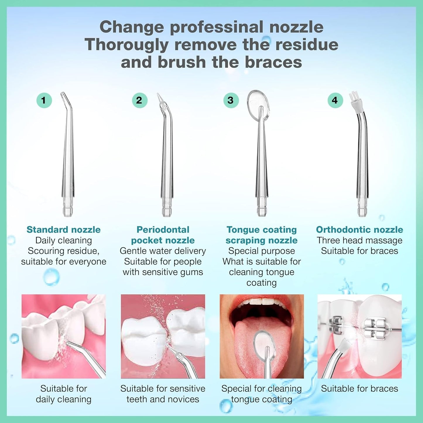 Oral Irrigator With 4 Nozzle Tips / جهاز ري الفم بأربعة رؤوس فوهة